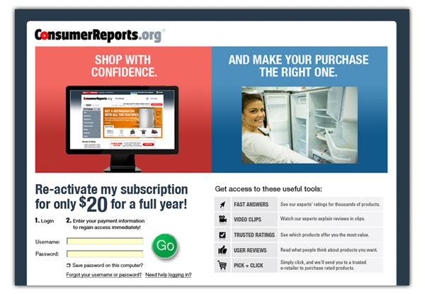 Consumer Reports Shop Landing Page