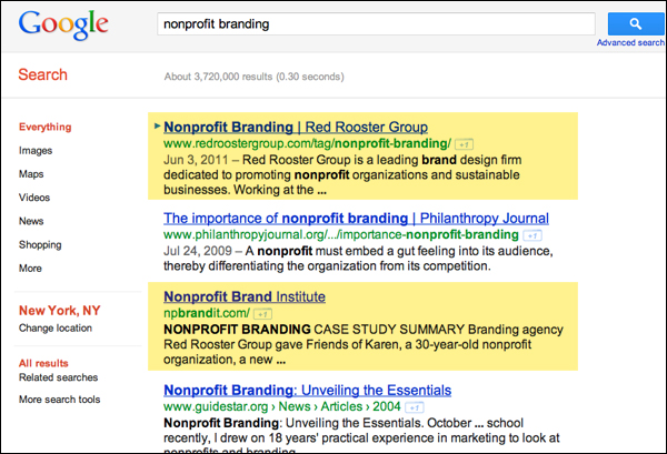 Nonprofit Branding Search Engine Results in Google